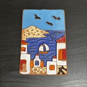 Vtg Dedallos Greece Terra Cotta Art Tile Seaside Seascape Redware Mediterranean